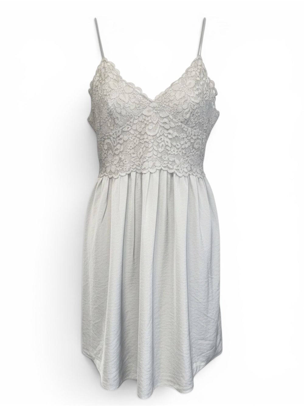 Express Sage Color Lace Trim Spaghetti Strap Chemise Dress